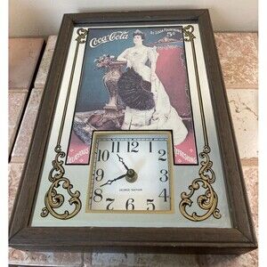 Vintage Coca-Cola Mirror Clock Victorian Woman 1978 George Nathan Soda Fountain